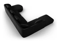 Cosmopolitan Design - Sofá de canto panorâmico à esquerda "Tulum" 6 lugares em tecido chenille preto - 330x255x70cm
