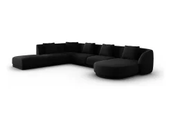 Cosmopolitan Design - Sofá de canto panorâmico à esquerda "Tulum" 6 lugares em tecido chenille preto - 330x255x70cm