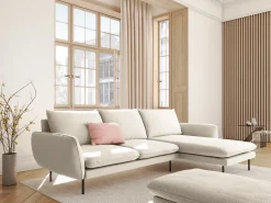 Cosmopolitan Design - Sofá de canto direito "Vienna" 5 lugares em tecido bouclé bege - 255x170x95cm
