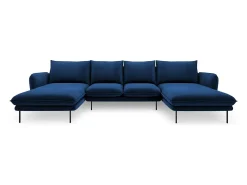 Cosmopolitan Design - Sofá panorâmico "Vienna" 6 lugares em veludo azul real - 350x170x95cm