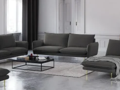 Cosmopolitan Design - Sofá "Vienna" 3 lugares em tecido estrutural cinza escuro - 200x92x95cm