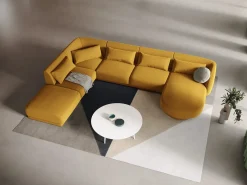 Cosmopolitan Design - Sofá de canto panorâmico à esquerda "Tulum" 6 lugares em veludo amarelo - 330x255x70cm