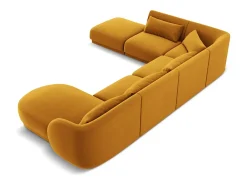 Cosmopolitan Design - Sofá de canto panorâmico à esquerda "Tulum" 6 lugares em veludo amarelo - 330x255x70cm