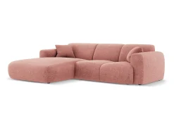 Cosmopolitan Design - Sofá de canto esquerdo "Nolio" 4 lugares em tecido chenille rosa - 260x170x72cm