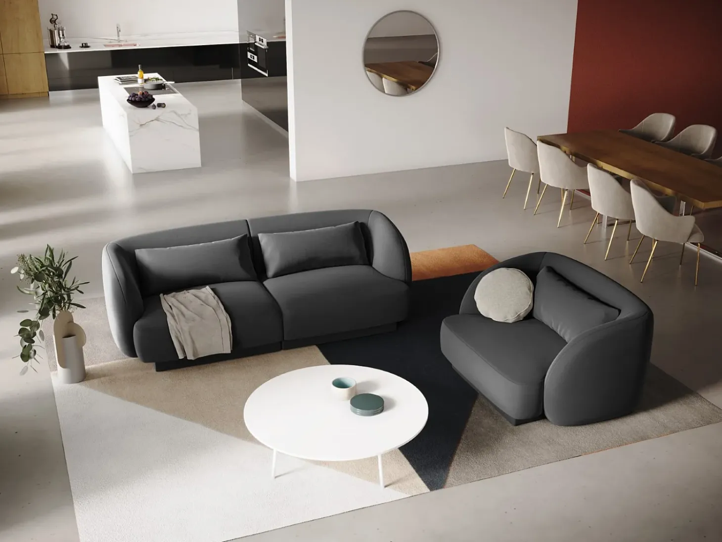 Cosmopolitan Design - Sofá "Tulum" 2 lugares em veludo cinza - 180x90x70cm