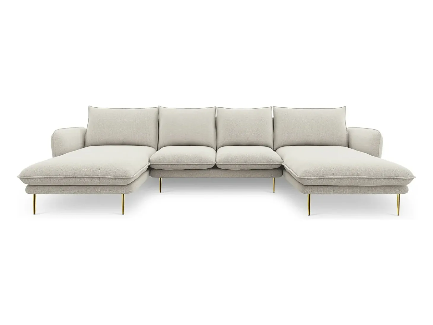 Cosmopolitan Design - Sofá panorâmico "Vienna" 6 lugares em tecido estrutural bege claro - 350x170x95cm