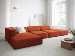 Cosmopolitan Design - Sofá de canto esquerdo "Arendal" 5 lugares em tecido chenille terracota - 341x166x70cm