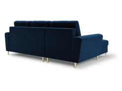 Cosmopolitan Design - Sofá convertível de canto esquerdo com caixa de arrumação "Kyoto" 4 lugares em veludo azul real - 241x145x88cm