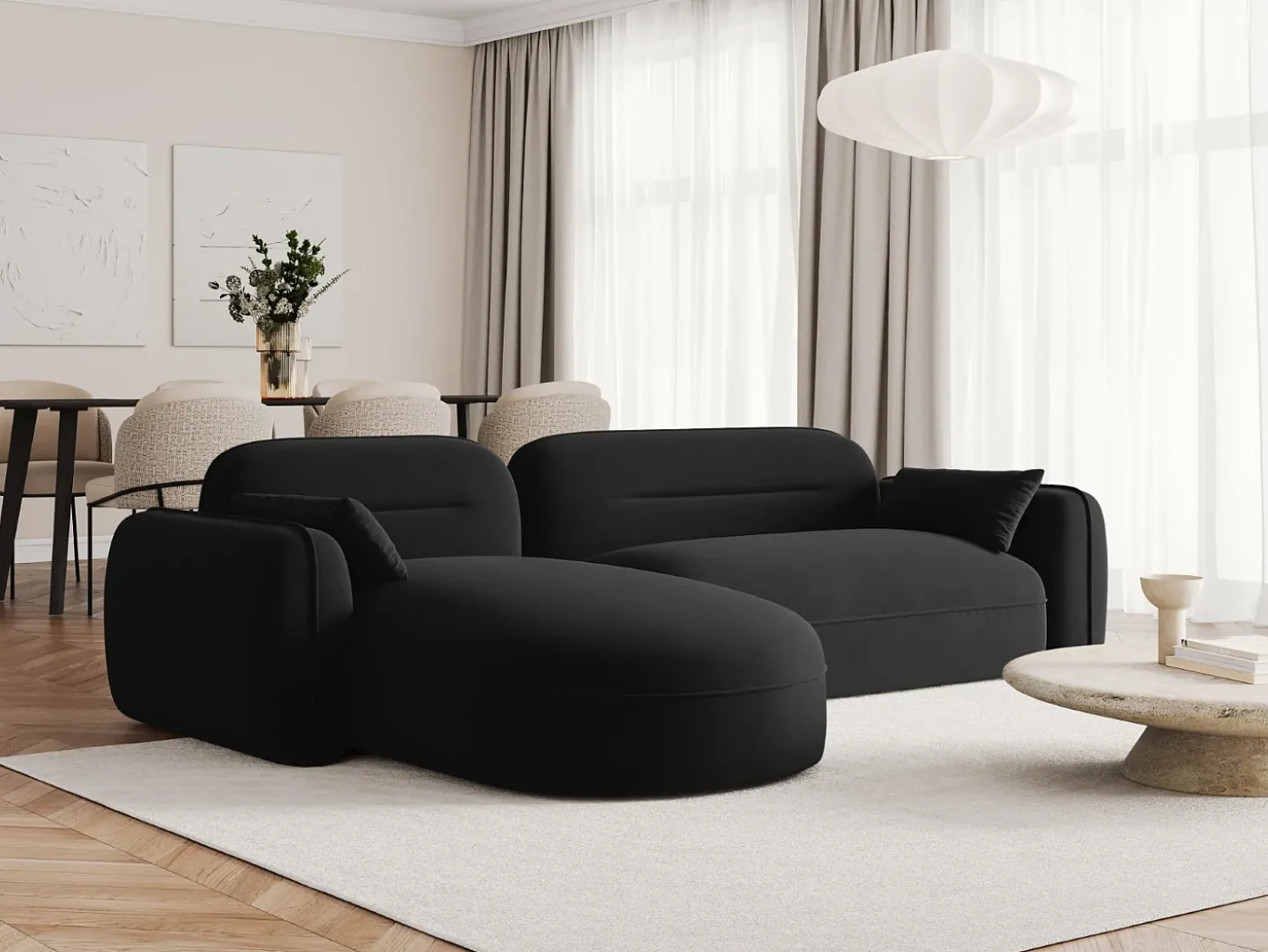 Cosmopolitan Design - Sofá modular de canto esquerdo "Sydney" 4 lugares em veludo preto - 275x165x70cm