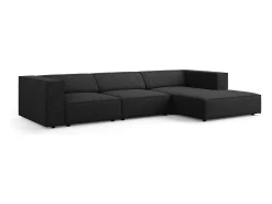 Cosmopolitan Design - Sofá de canto direito "Arendal" 4 lugares em tecido chenille preto - 284x166x70cm