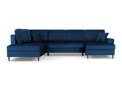 Cosmopolitan Design - Sofá panorâmico convertível esquerdo com caixa de arrumação "Kyoto" 7 lugares em veludo azul real - 313x194x88cm
