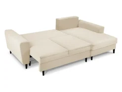 Cosmopolitan Design - Sofá convertível de canto direito com caixa de arrumação "Kyoto" 4 lugares em veludo cotelê bege - 241x145x88cm
