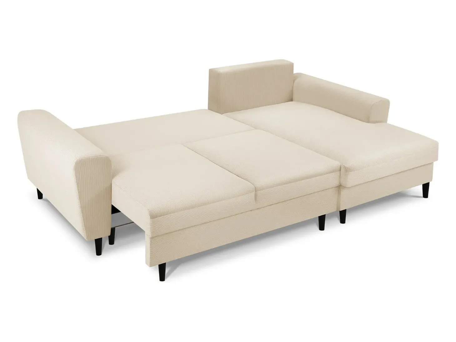 Cosmopolitan Design - Sofá convertível de canto direito com caixa de arrumação "Kyoto" 4 lugares em veludo cotelê bege - 241x145x88cm