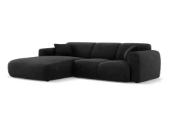 Cosmopolitan Design - Sofá de canto esquerdo "Nolio" 4 lugares em tecido chenille preto - 260x170x72cm