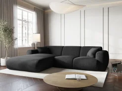 Cosmopolitan Design - Sofá de canto esquerdo "Nolio" 4 lugares em tecido chenille preto - 260x170x72cm