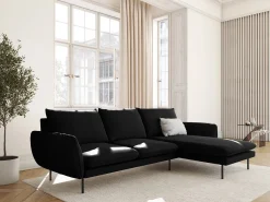 Cosmopolitan Design - Sofá de canto direito "Vienna" 5 lugares em veludo preto - 255x170x95cm