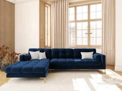 Cosmopolitan Design - Sofá de canto esquerdo "Bali" 5 lugares em veludo azul real - 293x185x75cm