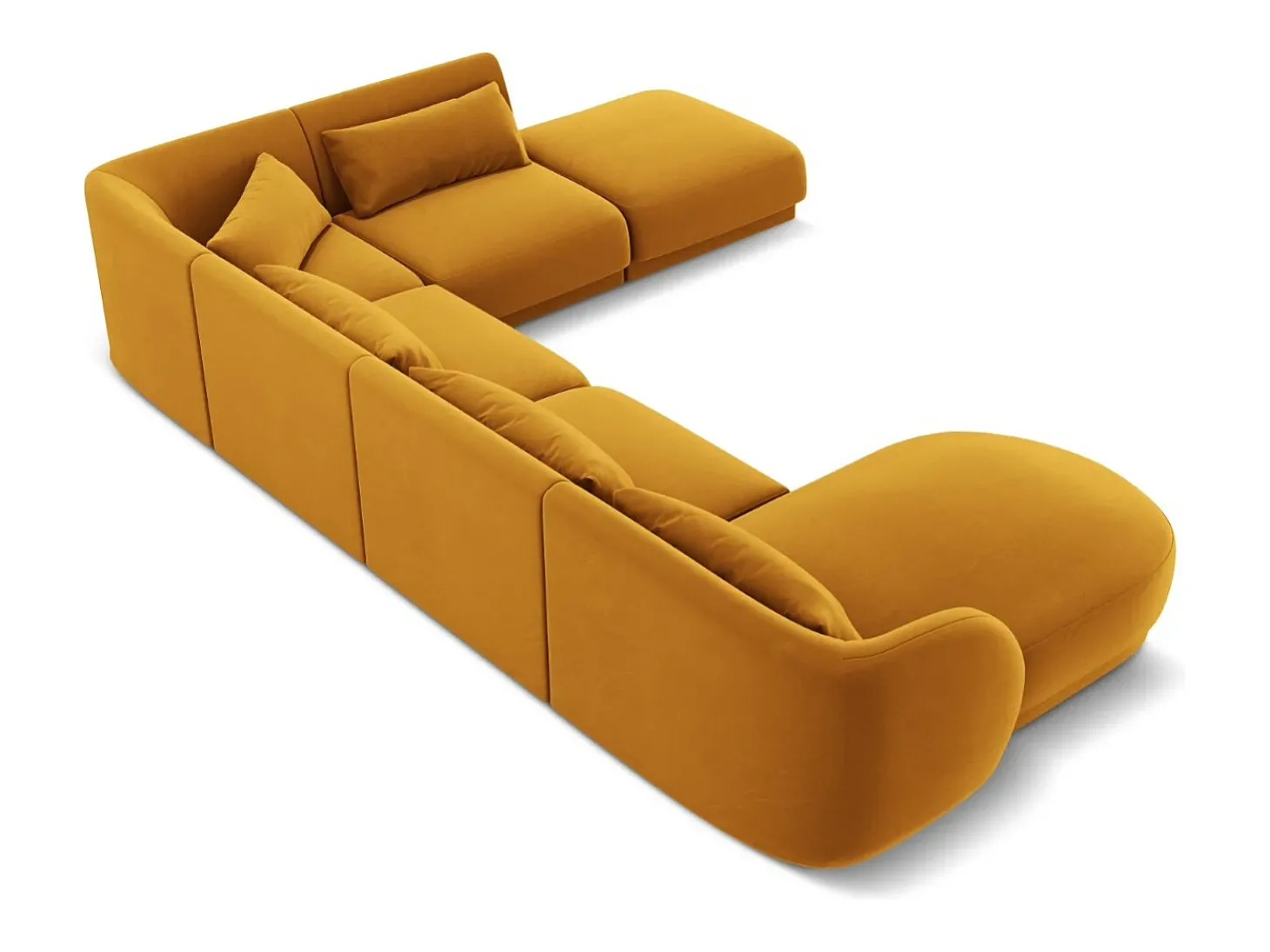 Cosmopolitan Design - Sofá de canto direito panorâmico "Tulum" 6 lugares em veludo amarelo - 330x255x70cm