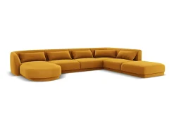 Cosmopolitan Design - Sofá de canto direito panorâmico "Tulum" 6 lugares em veludo amarelo - 330x255x70cm