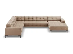 Cosmopolitan Design - Sofá de canto panorâmico à esquerda "Bali" 7 lugares em veludo bege - 327x256x75cm