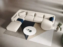 Cosmopolitan Design - Sofá de canto panorâmico à esquerda "Tulum" 6 lugares em veludo bege claro - 330x255x70cm
