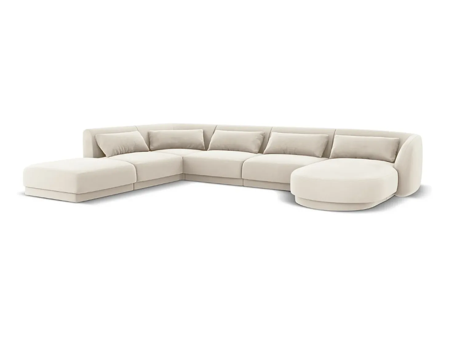 Cosmopolitan Design - Sofá de canto panorâmico à esquerda "Tulum" 6 lugares em veludo bege claro - 330x255x70cm