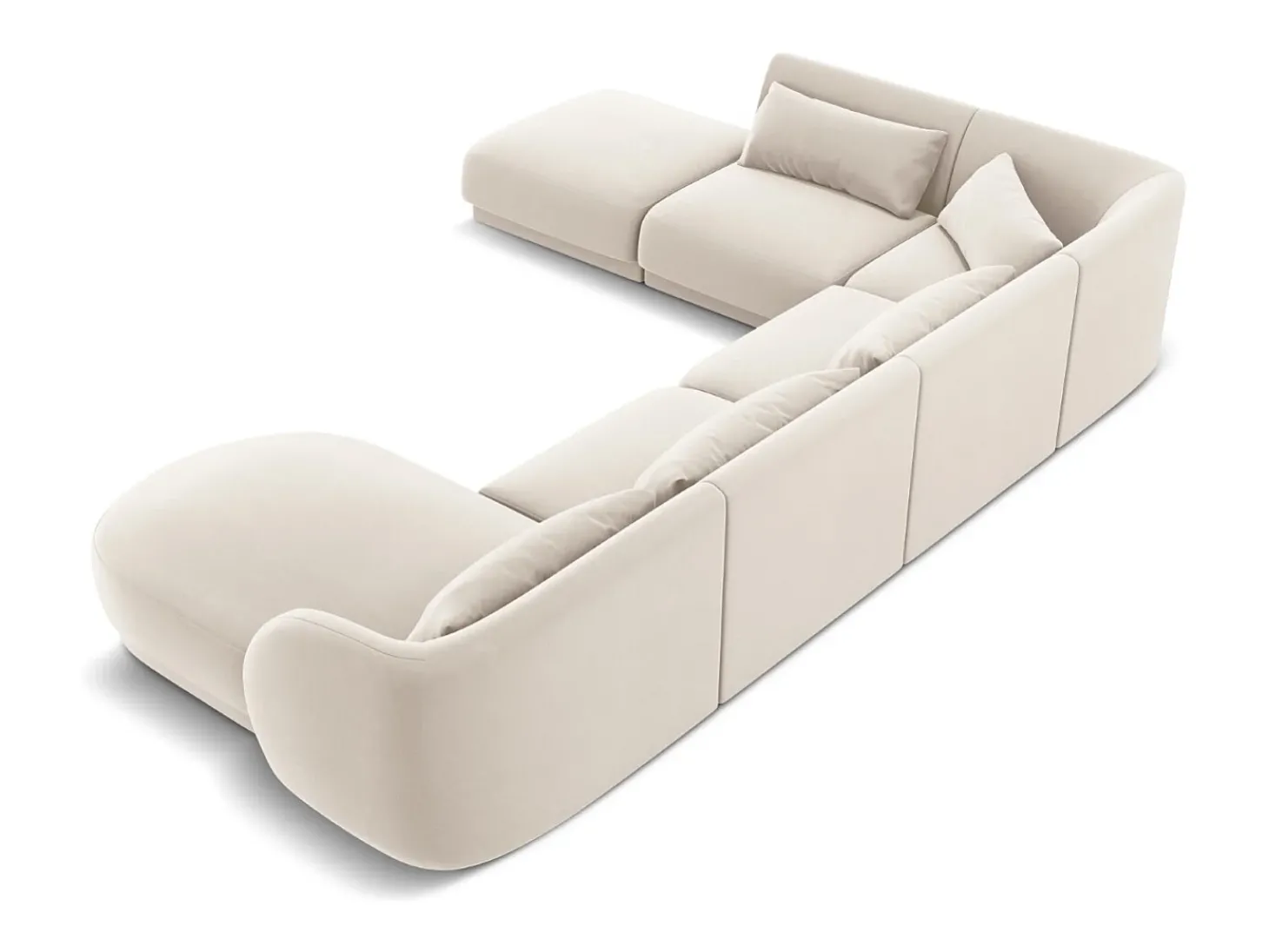 Cosmopolitan Design - Sofá de canto panorâmico à esquerda "Tulum" 6 lugares em veludo bege claro - 330x255x70cm