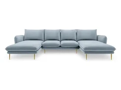 Cosmopolitan Design - Sofá panorâmico "Vienna" 6 lugares em veludo azul claro - 350x170x95cm