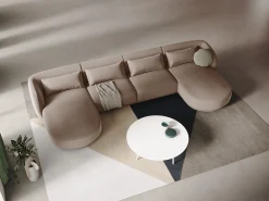 Cosmopolitan Design - Sofá panorâmico "Tulum" 5 lugares em veludo bege - 330x156x70cm