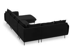 Cosmopolitan Design - Sofá de canto panorâmico à esquerda "Vienna" 7 lugares em veludo preto - 330x235x95cm