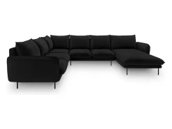 Cosmopolitan Design - Sofá de canto panorâmico à esquerda "Vienna" 7 lugares em veludo preto - 330x235x95cm