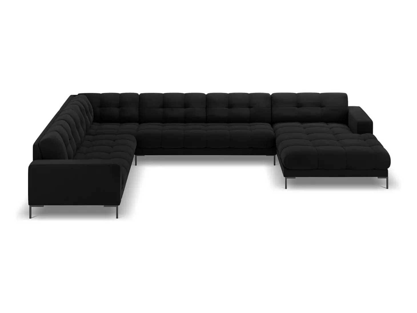 Cosmopolitan Design - Sofá de canto panorâmico à esquerda "Bali" 7 lugares em veludo preto - 327x256x75cm
