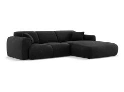 Cosmopolitan Design - Sofá de canto direito "Nolio" 4 lugares em tecido chenille preto - 260x170x72cm