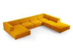 Cosmopolitan Design - Sofá de canto direito panorâmico "Arendal" 7 lugares em veludo amarelo - 364x262x70cm