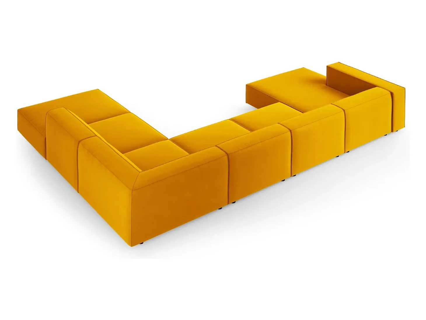 Cosmopolitan Design - Sofá de canto direito panorâmico "Arendal" 7 lugares em veludo amarelo - 364x262x70cm