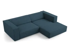Cosmopolitan Design - Sofá de canto direito "Arendal" 3 lugares em tecido chenille com efeito canelado azul marinho - 224x166x70cm