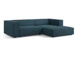 Cosmopolitan Design - Sofá de canto direito "Arendal" 3 lugares em tecido chenille com efeito canelado azul marinho - 224x166x70cm