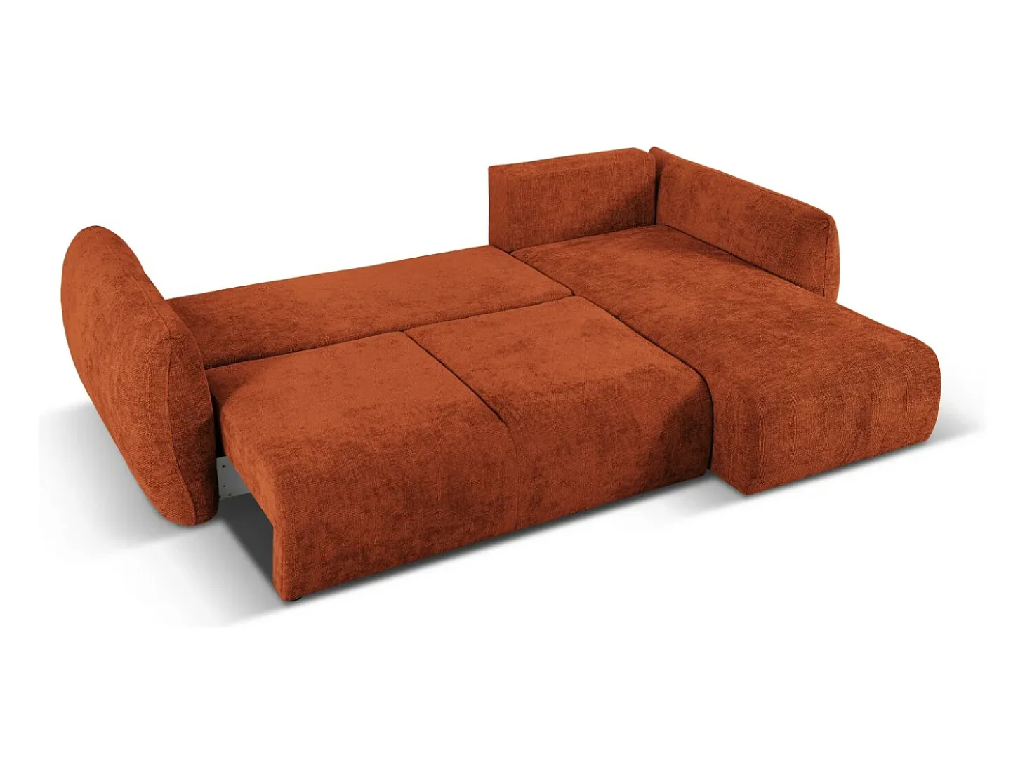 Cosmopolitan Design - Sofá convertível de canto direito com caixa de arrumação "Matera" 4 lugares em tecido chenille terracota - 253x173x86cm