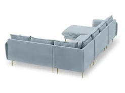 Cosmopolitan Design - Sofá de canto direito panorâmico "Vienna" 7 lugares em veludo azul claro - 330x235x95cm
