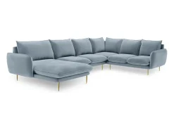 Cosmopolitan Design - Sofá de canto direito panorâmico "Vienna" 7 lugares em veludo azul claro - 330x235x95cm