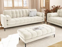Cosmopolitan Design - Sofá "Bali" 4 lugares em veludo bege claro - 217x92x75cm