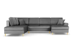 Cosmopolitan Design - Sofá panorâmico convertível esquerdo com caixa de arrumação "Kyoto" 7 lugares em veludo cinza claro - 313x194x88cm