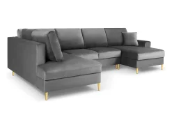 Cosmopolitan Design - Sofá panorâmico convertível esquerdo com caixa de arrumação "Kyoto" 7 lugares em veludo cinza claro - 313x194x88cm
