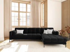 Cosmopolitan Design - Sofá de canto direito "Bali" 5 lugares em veludo preto - 293x185x75cm