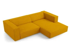 Cosmopolitan Design - Sofá de canto direito "Arendal" 3 lugares em tecido chenille com efeito canelado mostarda - 224x166x70cm