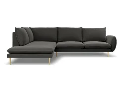 Cosmopolitan Design - Sofá de canto esquerdo "Vienna" 6 lugares em veludo cinza escuro - 275x185x95cm