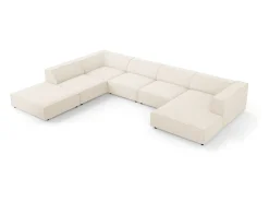Cosmopolitan Design - Sofá de canto panorâmico à esquerda "Arendal" 7 lugares em tecido chenille bege claro - 364x262x70cm