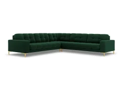 Cosmopolitan Design - Sofá de canto simétrico "Bali" 6 lugares em veludo verde garrafa - 256x256x75cm