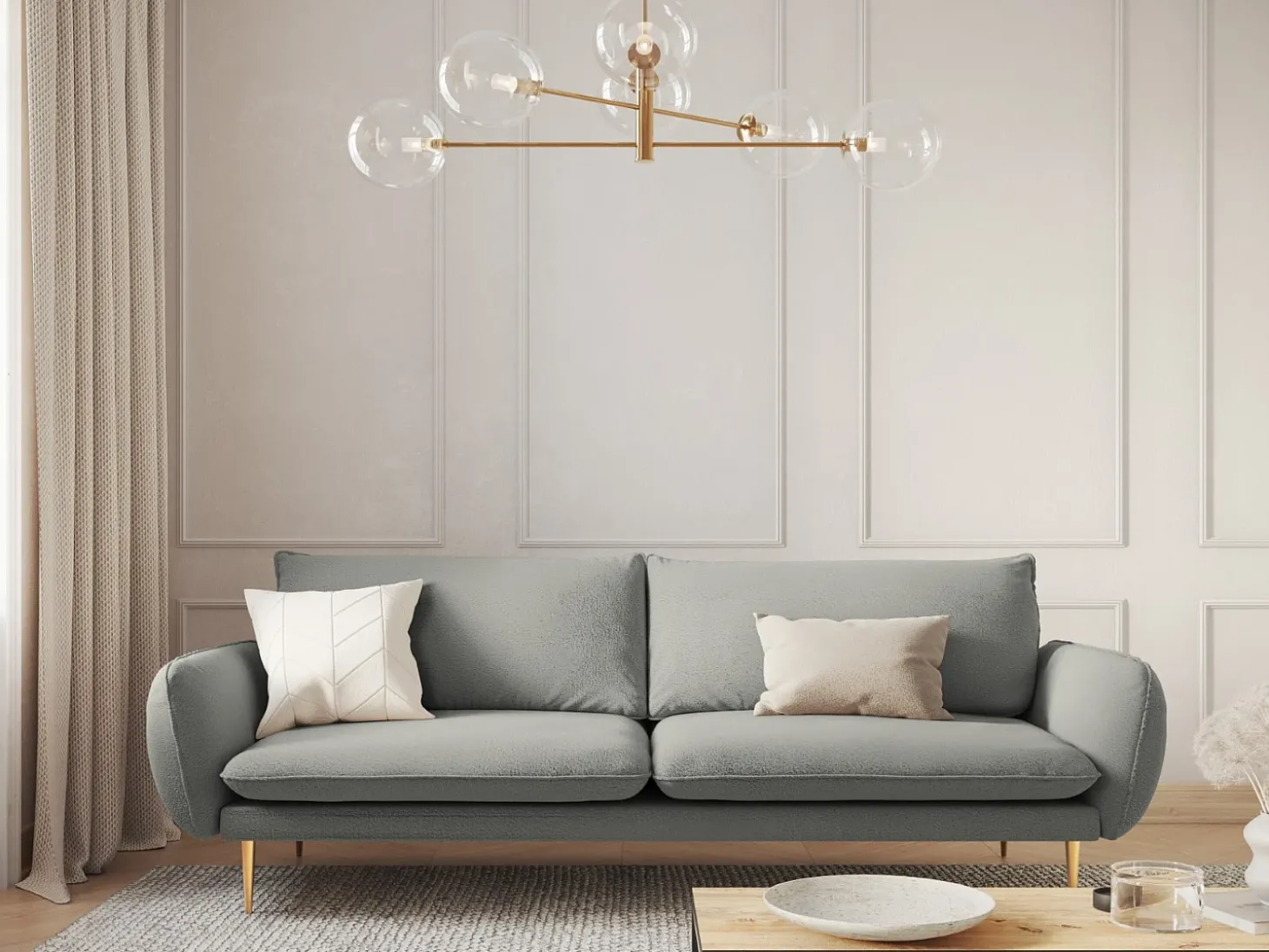 Cosmopolitan Design - Sofá "Vienna" 4 lugares em tecido bouclé cinza - 230x92x95cm