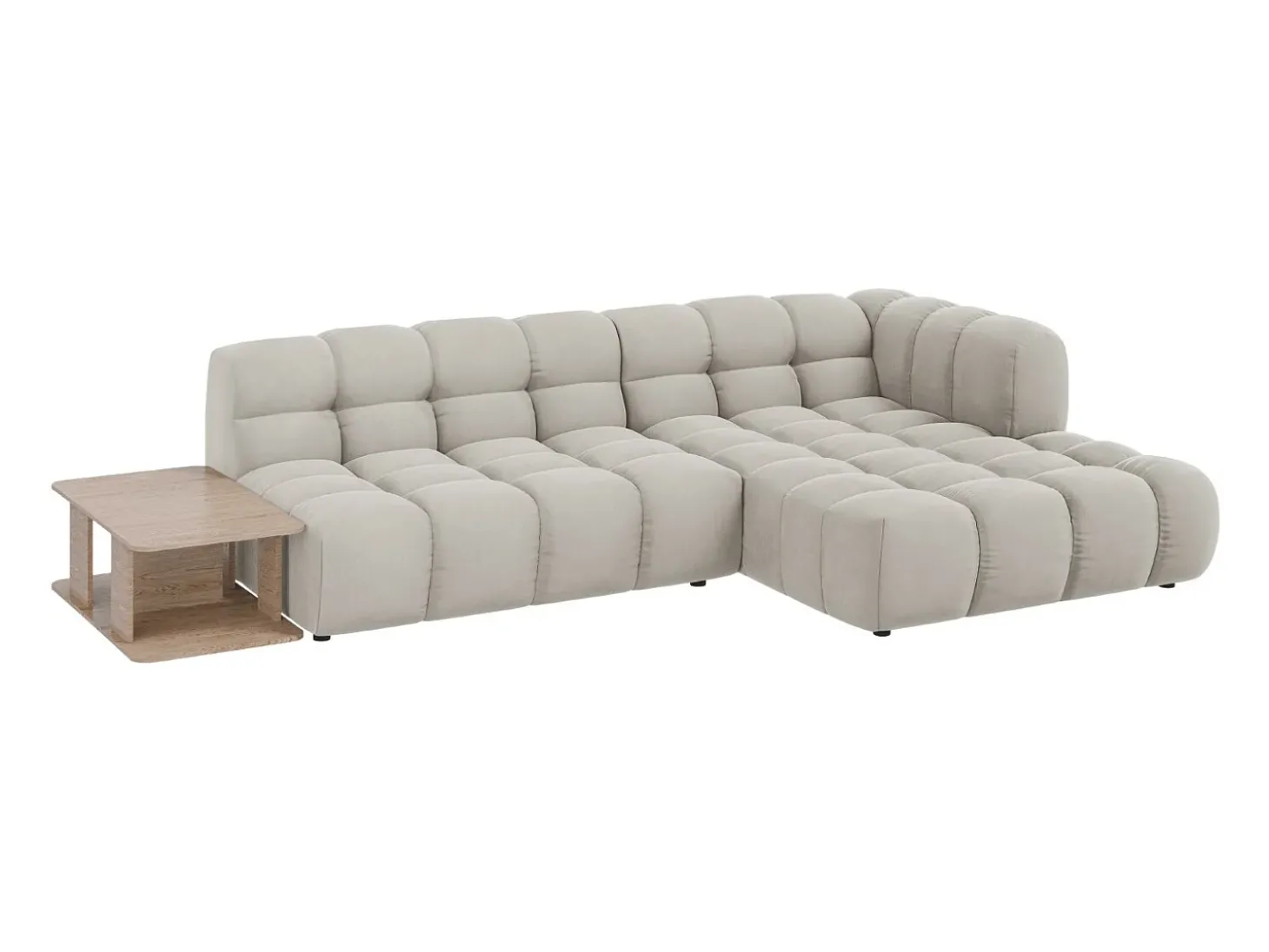 Cosmopolitan Design - Sofá modular de canto direito "Sky" 4 lugares em veludo bege claro - 297x162x75cm